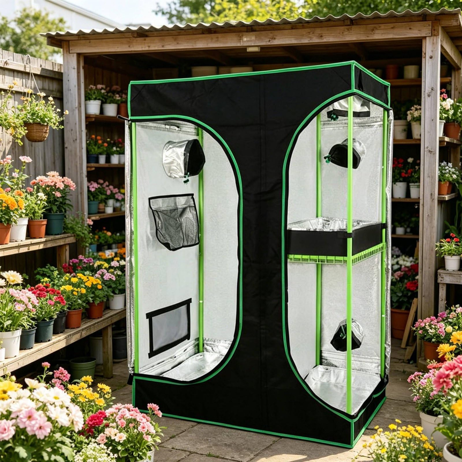 Tienda de cultivo para interiores, lona 600D, doble cámara, resistente a la luz, invernadero para sótano y garaje, 120 x 90 x 180 cm, adecuado para diversas necesidades de jardinería interior