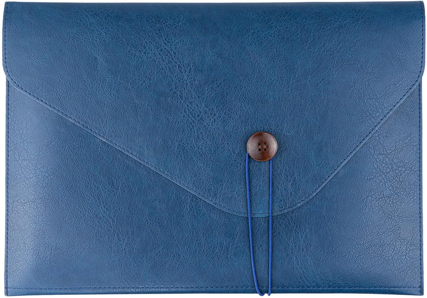 – PU Leather File Folder for Documents with String Tie, Expanding Organizer for A4 Papers, Laptop Sleeve Notebook Case, Document Holder for Men and Women, Durable Professional Office Folder (Blue)