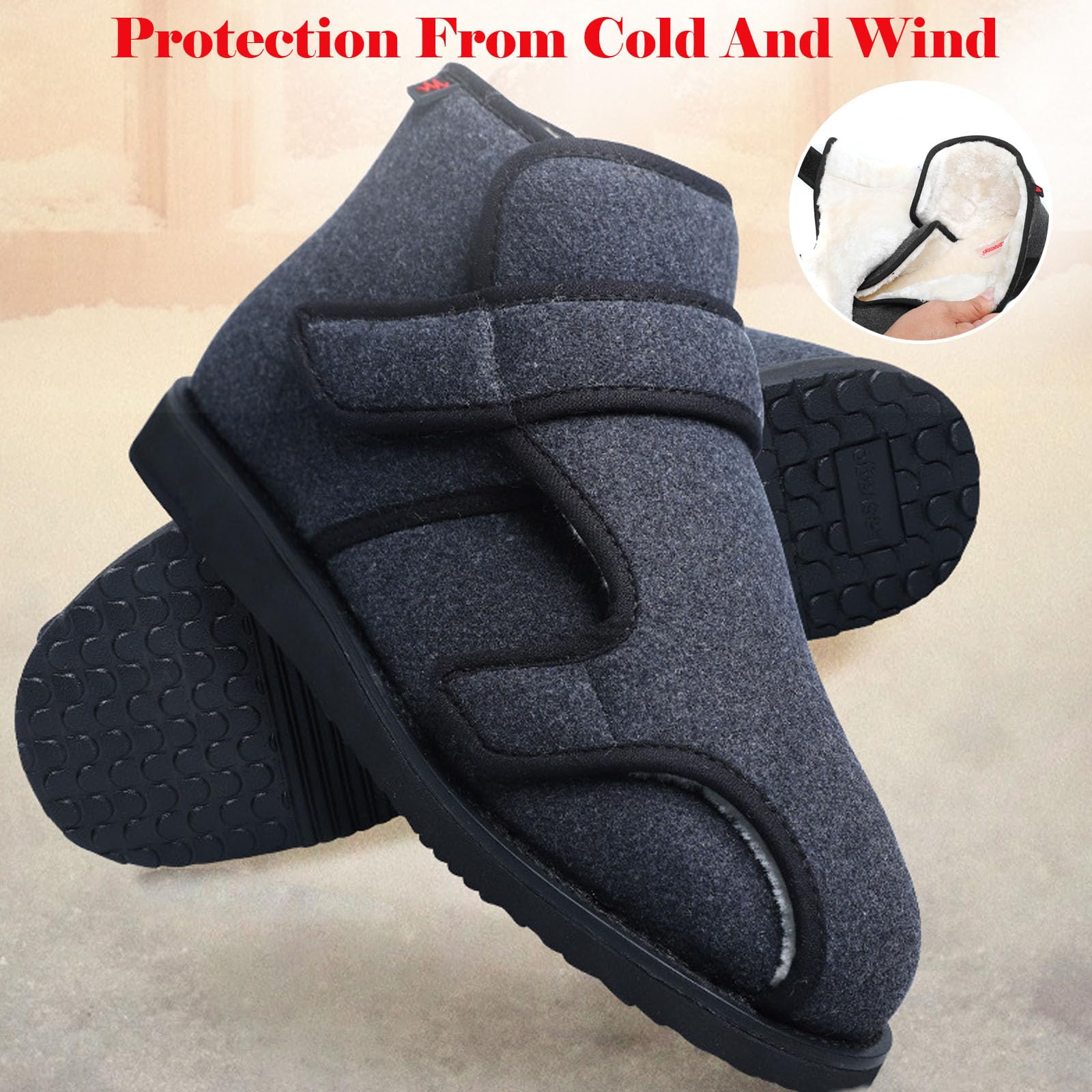 bumuam Pies Hinchados Calzado Antideslizante DiabéTico,Zapatos para DiabéTicos para Edema,Zapatos de pie súper Anchos y cálidos, Zapatos para diabéticos de Empeine Alto EU 42(26.5cm/10.4in)