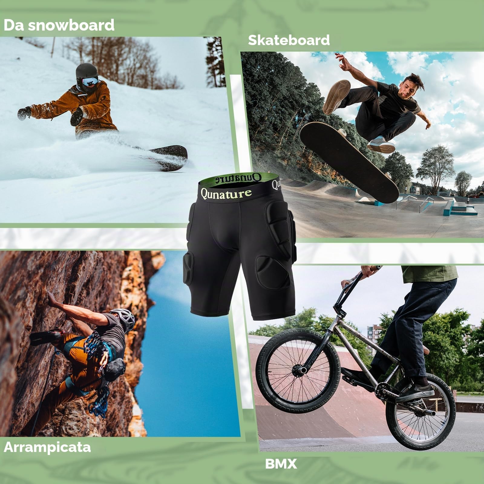 Pantaloncini Protettivi Imbottiti per Snowboard Sci Protezioni 3D | EVA 15mm, Antiurto, Traspirante, Uomo Donna, per Pattinaggio Skateboard Sport Estremi