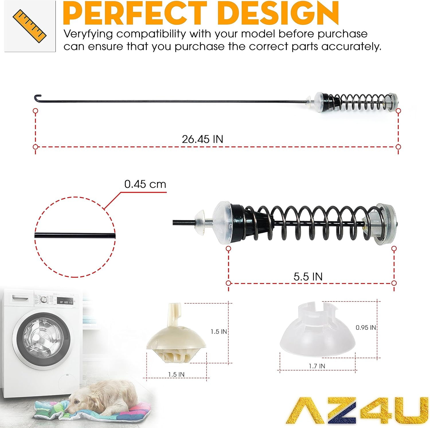 W11217817 Washer Suspension Rod Kit Replaces W11159470 W11226768 For