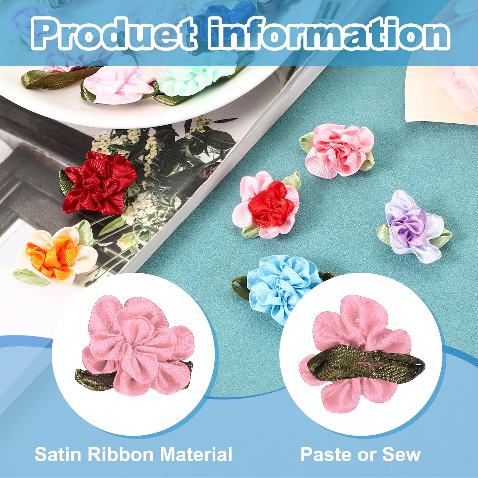 PATIKIL 1 Inch Ribbon Flowers Bows for Crafts 20 Pack Mini Satin Roses Flowers Small Fabric Flower Heads DIY Sewing Appliques for Gift Wedding Bride Ornament Light Pink - Image 3