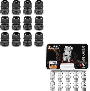 12pcs 1/2" NPT Nylon Cable Glands & 10pcs 1/2" NPT 304 Stainless Steel Cable Glands