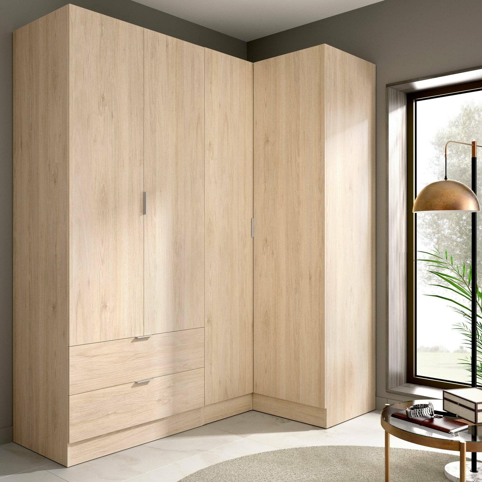 Dmora Guardaroba Grande Sillara 90.5x184h cm Marrone Rovere 2 Cassetti 4 Ripiani, Armadio Camera da Letto Appendiabiti