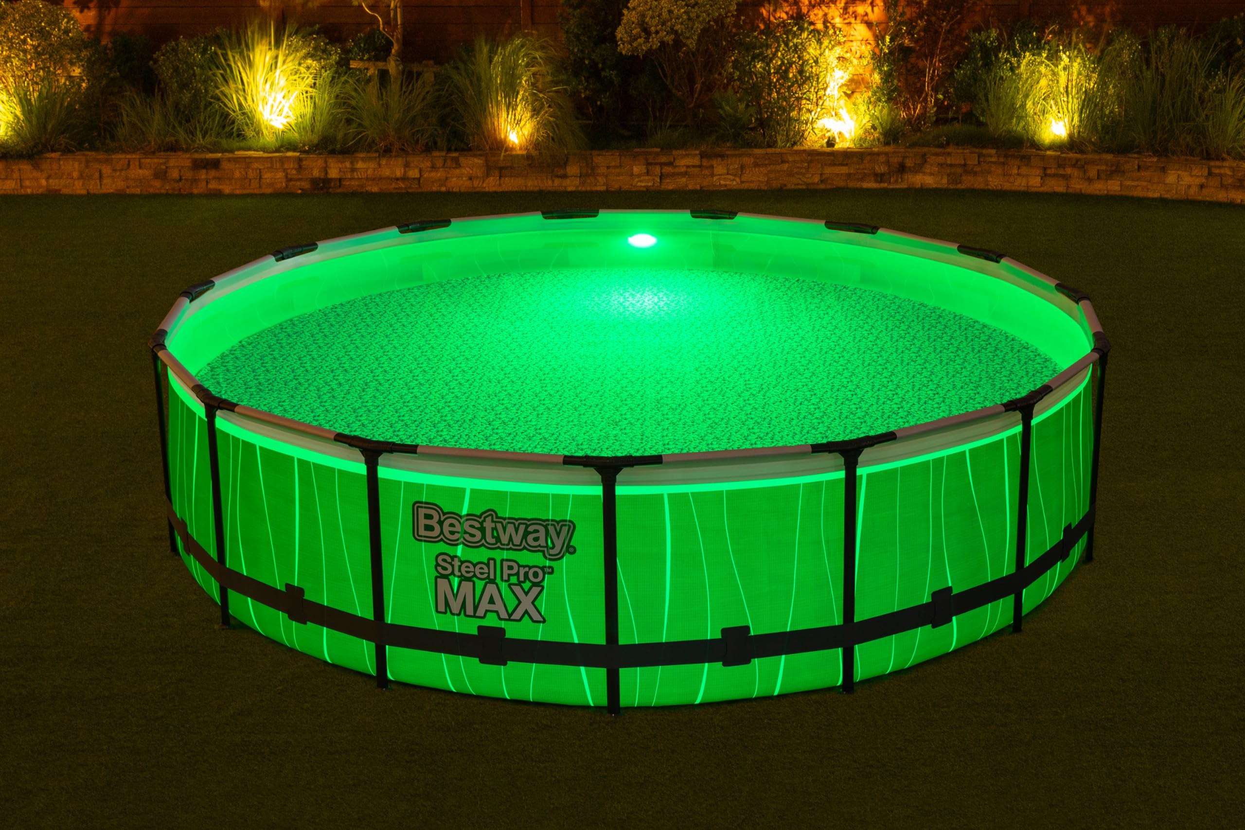 BESTWAY Steel Pro Max Rohr-Aufstellpool-Set 457 x 107 cm rund (mit Kartuschenfilter, Leiter, Abdeckung, LED-Licht)