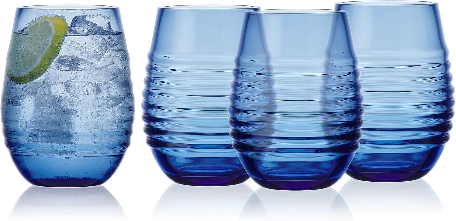 Mikasa Ciara 18 Oz. Red White Stemless Wine Glasses, Set of 4, Cobalt