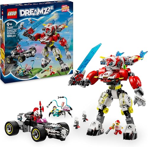 LEGO DREAMZzz Cooper's Tiger Mech & Zero's Hot Rod Car 71497 | Playset with Mech Robot & Minifigures, Fantasy TV Series Toy, Gift for 9+ Year Old Boys & Girls, 1,006 Pieces