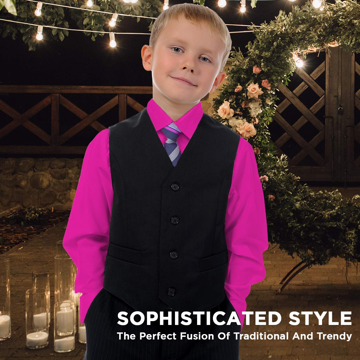 Alberto Danelli's Boys Long Sleeve Dress Shirt with Matching Tie and Handkerchief, 7, Festival Fuchsia