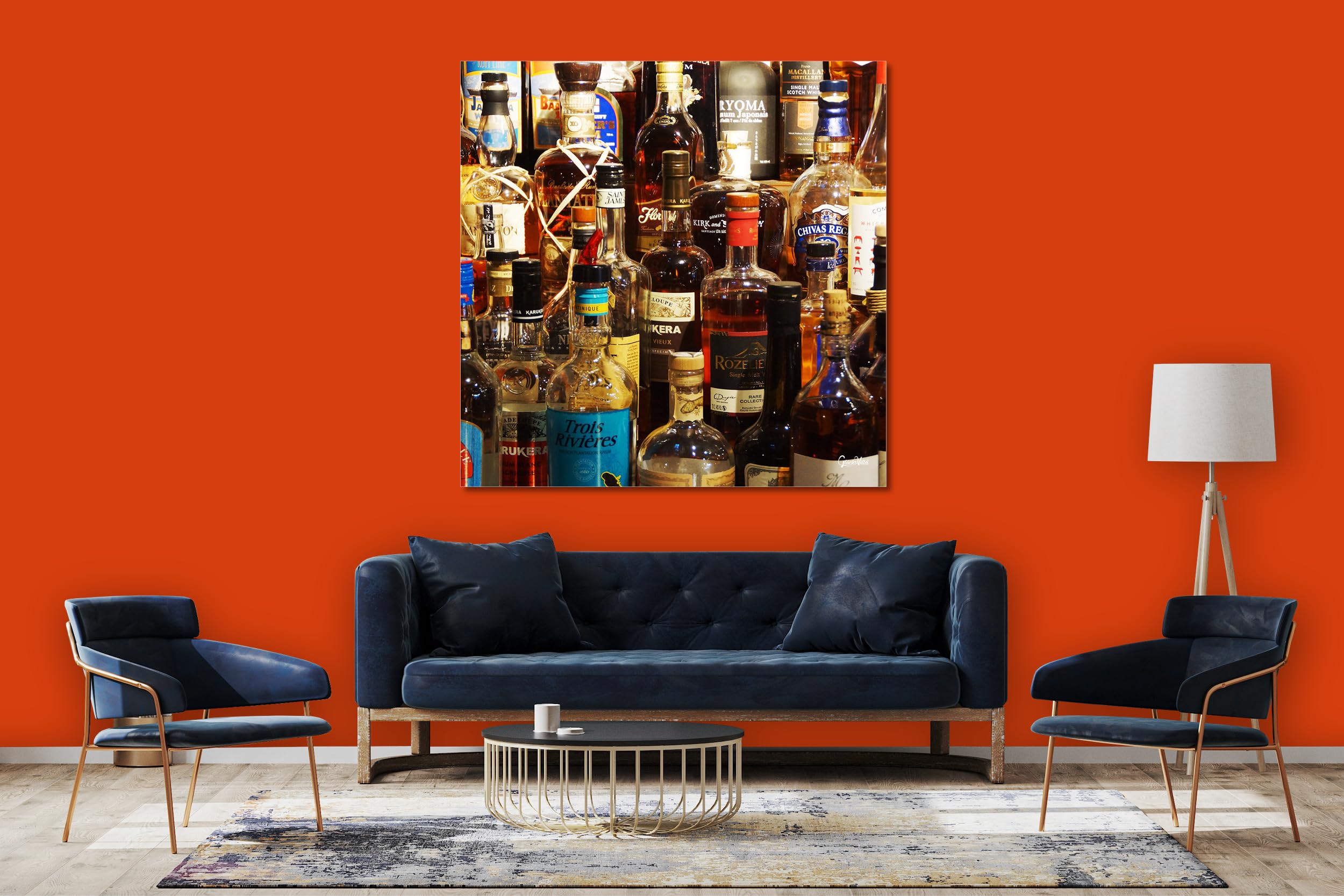 Glücksvilla - Drinks 3 - (Leinwand-Bild 5 cm, 120 x 120 cm) | div. Maße - aus DE - Kunstdruck XXL Deko Wandbild Quadrat - Getränke Bar Alkohol Restaurant