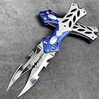 Vista 9 de MADSABRE Navaja de bolsillo de doble hoja genial de 8.2", cuchillo plegable de camping con clip y mango de aluminio, herramientas de supervivencia