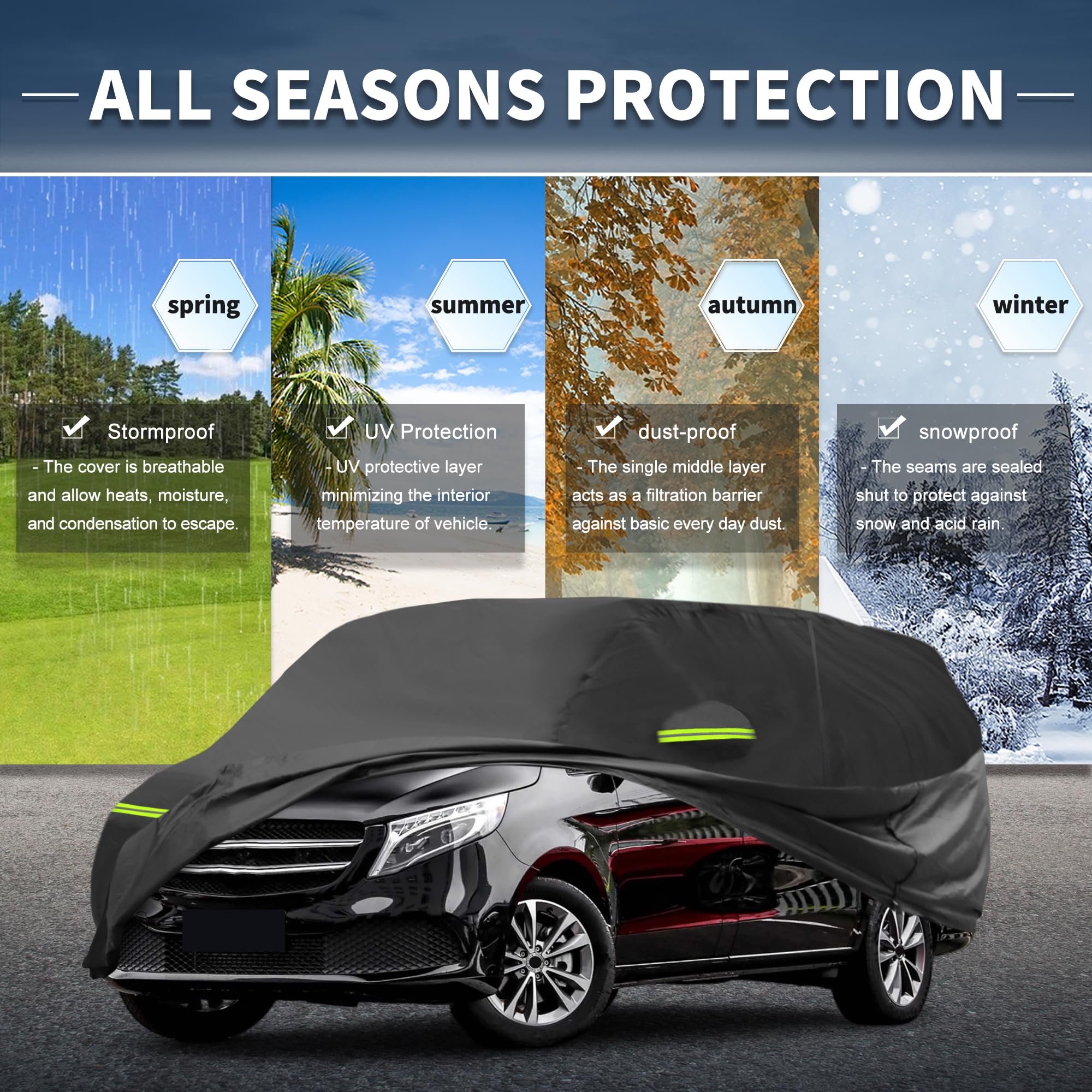 A ABSOPRO Funda De Coche para Mercedes-Benz V-Klasse II 14-21 1Pc | Negro, 210D-Pu, Impermeable, Protección Solar, Nieve, Con Cremallera, Transpirable, Filtro De Polvo