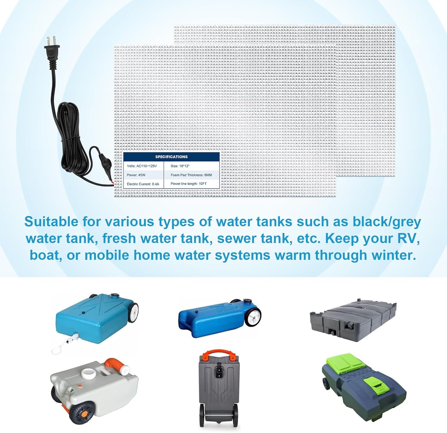 Kohree 12"x18" 120V RV Water Tank Heating Pad, 2 Pack RV Holding Tank Heater Pad with Thermostat, Fits Up to 50 Gallons Fresh Water, Suitable for Camper, Trailer, Motorhome, Marine, Winterizing