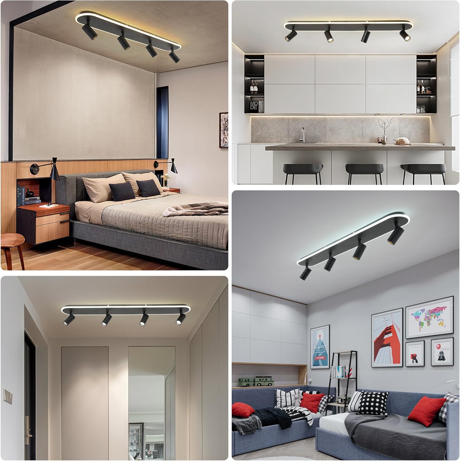 مصباح سقف LED 4 سبوت لايت 58 واط باللون الأسود، قا...