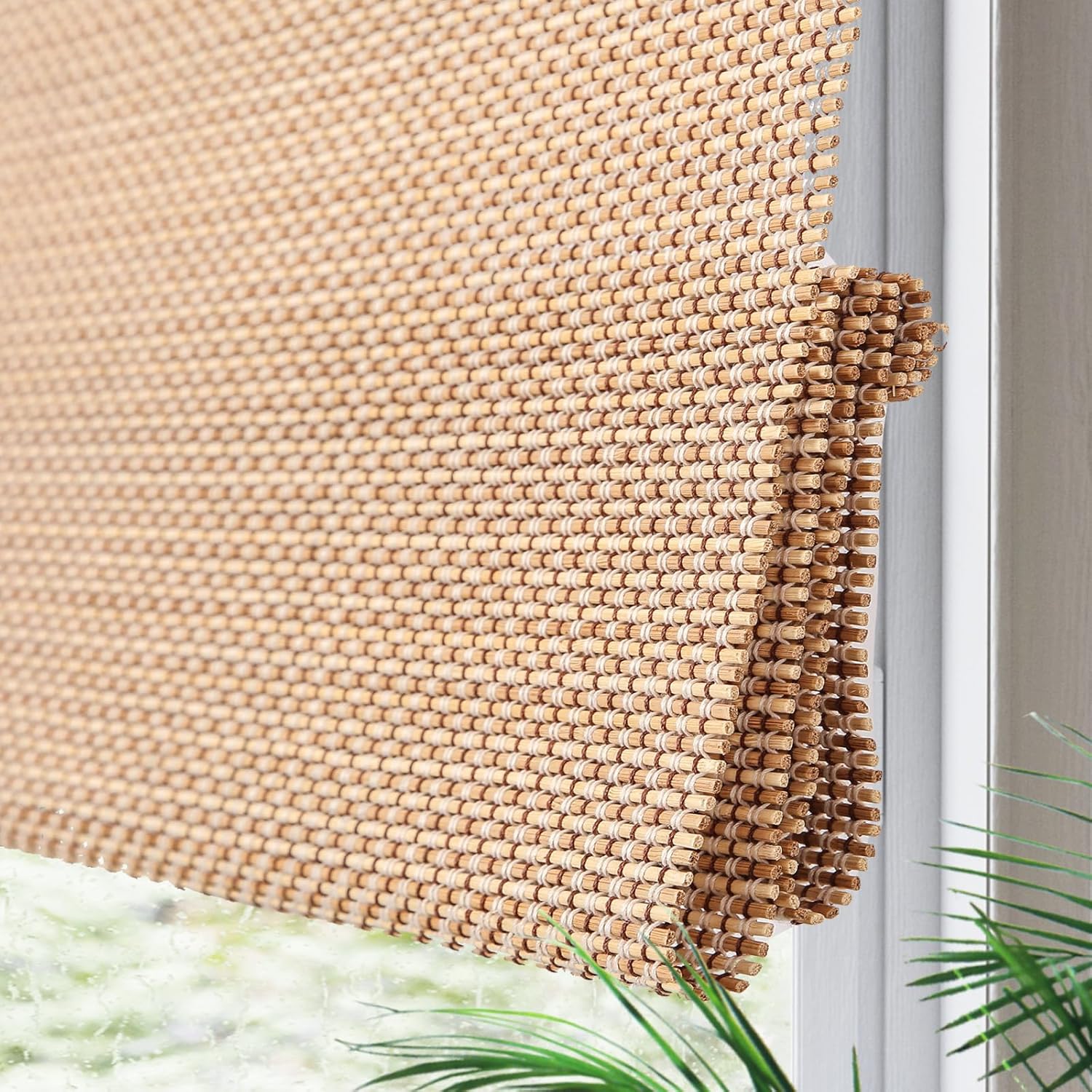 Yin Yang Cordless Blackout Bamboo Roman Shades, Natural Window Shades, Custom Indoor Room Dakening Window Blinds with 6 Inches Valance, Bamboo Blinds with Lining for Windows, Doors, Color 19