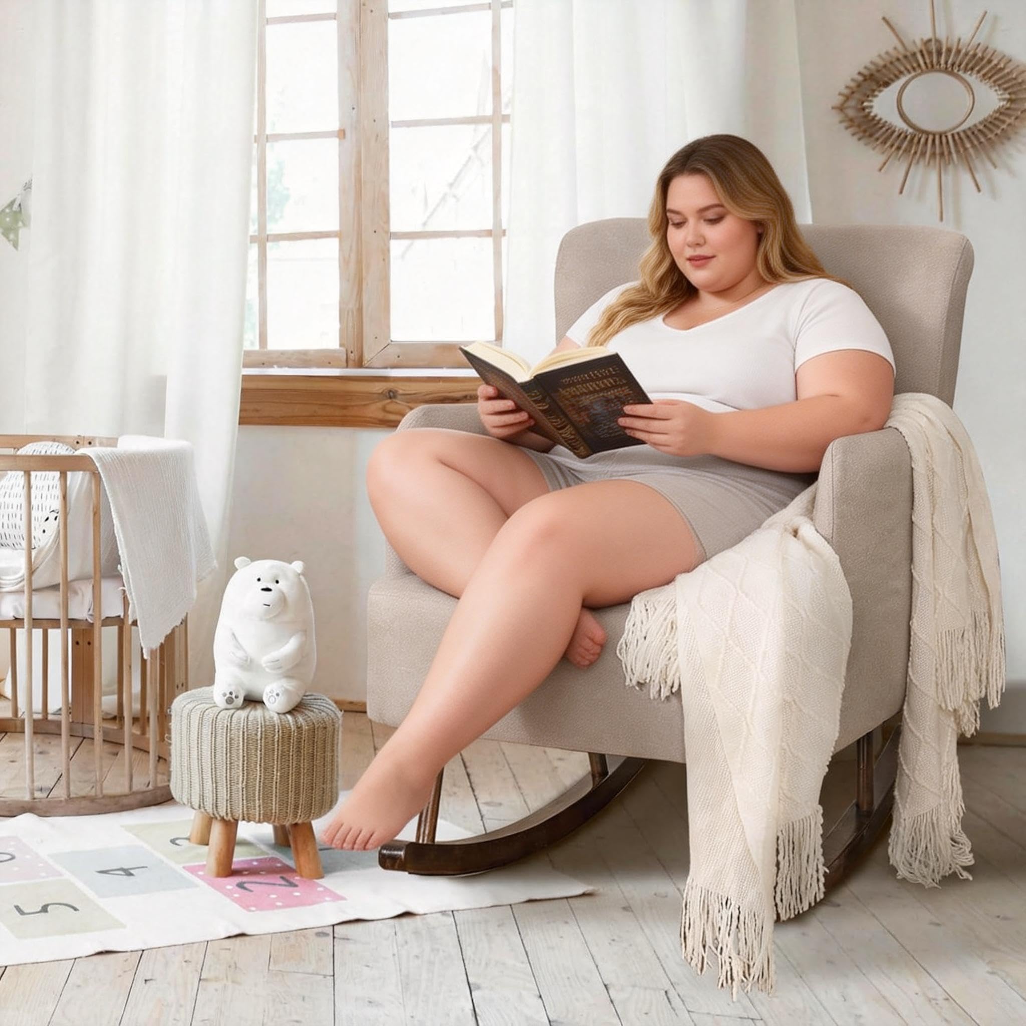 COCO DESIGN Fabric Rocking Chair for Nursery, Rocking Chair Indoor for Living Room, Modern Glider Rocker, Thick Padded Seat Side Armchair (Khaki)