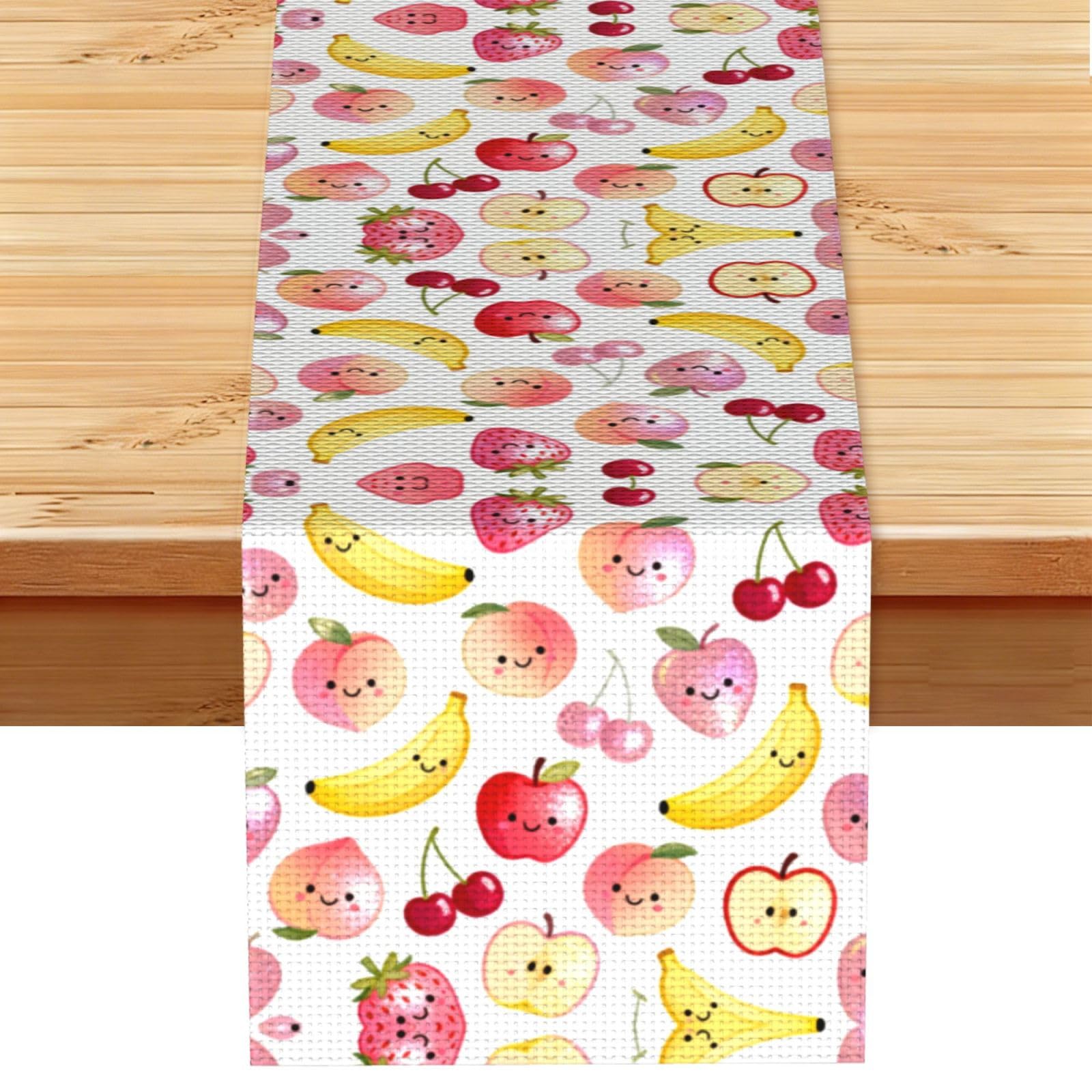 Fruit party Linen Look Table Runner 13x72-Wrinkle Resistant Farmhouse Style for Dining Table Decor