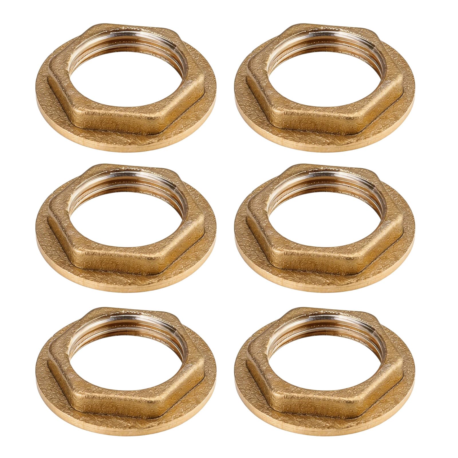 1/2 Inch Brass Flange Hex Nut - 6Pcs BSP Back Nuts for Tap & Sanitary Fittings, Bathroom Sink Accessories, Secure Plumbing Connectors