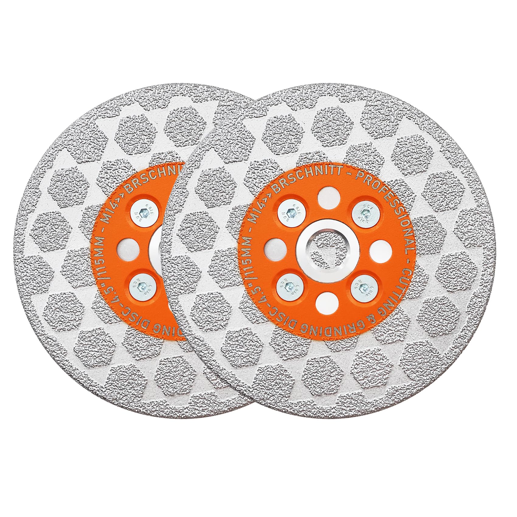 Disco de corte de diamante 115 mm – 2 unidades BRSCHNITT de doble cara para cortar y moler granito, mármol, azulejos, piedras naturales, patrón hexagonal