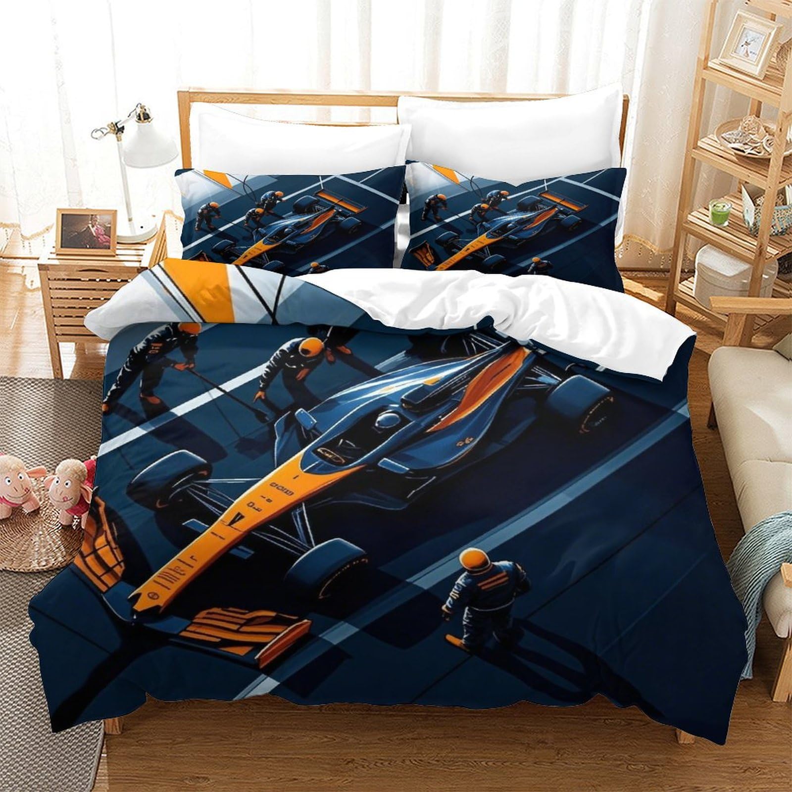 XiaopangXY Formula Racing Luxe Comforter Cover Hidden Zipper Duvet Cover Set with Pillowcases Bedding Set Soft Microfiber Racing Car Quilt Cover Set for Kids & Adults Double（200x200cm）