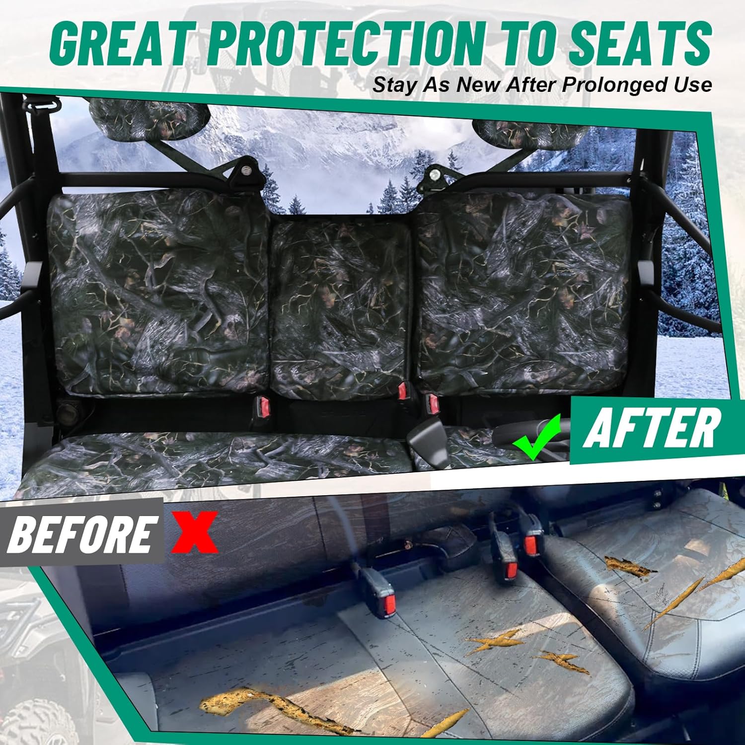 StarknightMT UTV Uforce 1000 Seat Covers, 1680D Waterproof Seat Cover Compatible with 2019-2024 CFMOTO UFORCE 1000, 2022 2023 2024 Uforce 1000 XL Front Seat UFORCE 1000 Accessories (Camo)