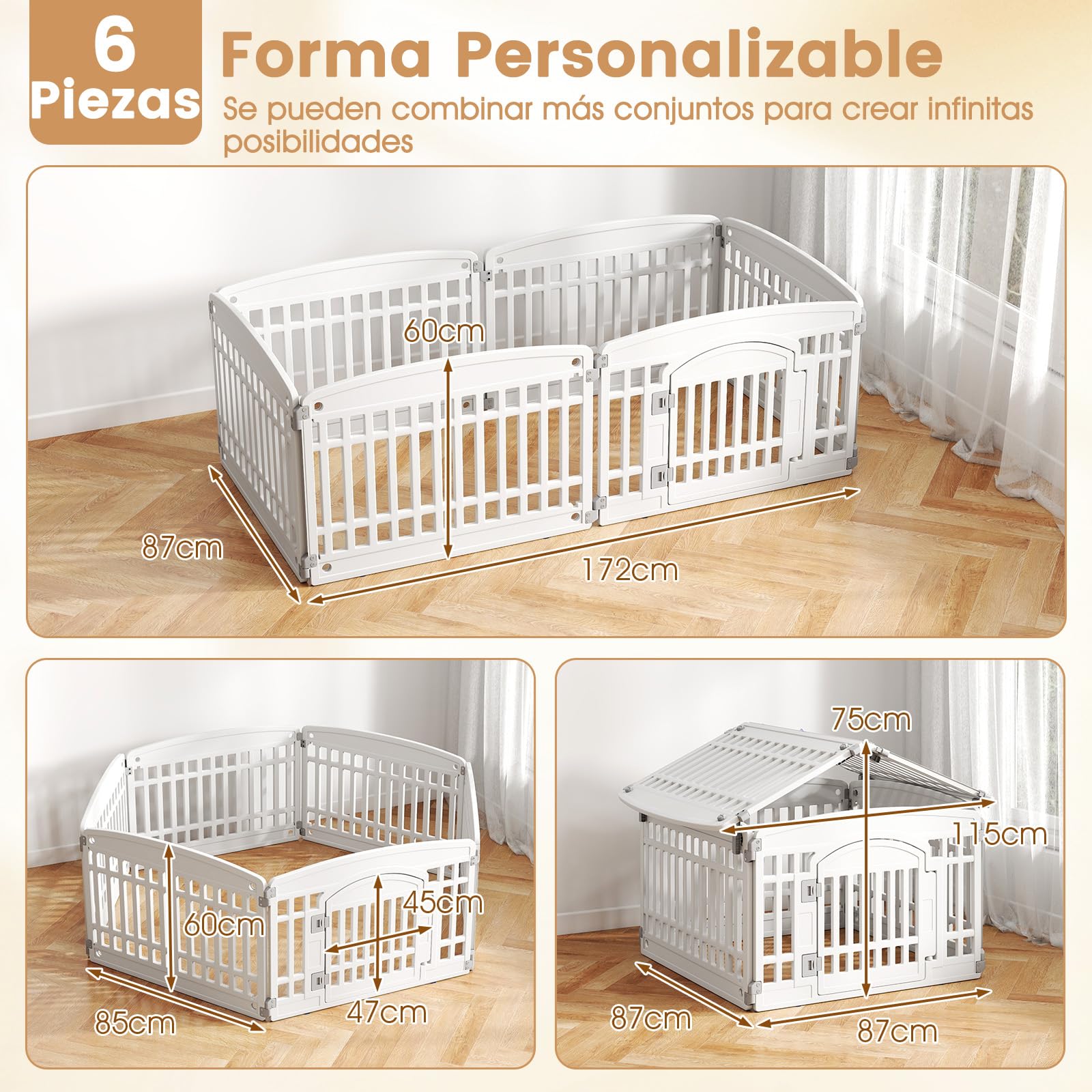 GYMAX Parque para Perros, Cercado Plegable de 6 Paneles, con Puerta Segura, para Cachorros y Razas Pequeñas/Medianas, Jaula Portátil para Interior/Exterior, Espacio de Juego y Ejercicio