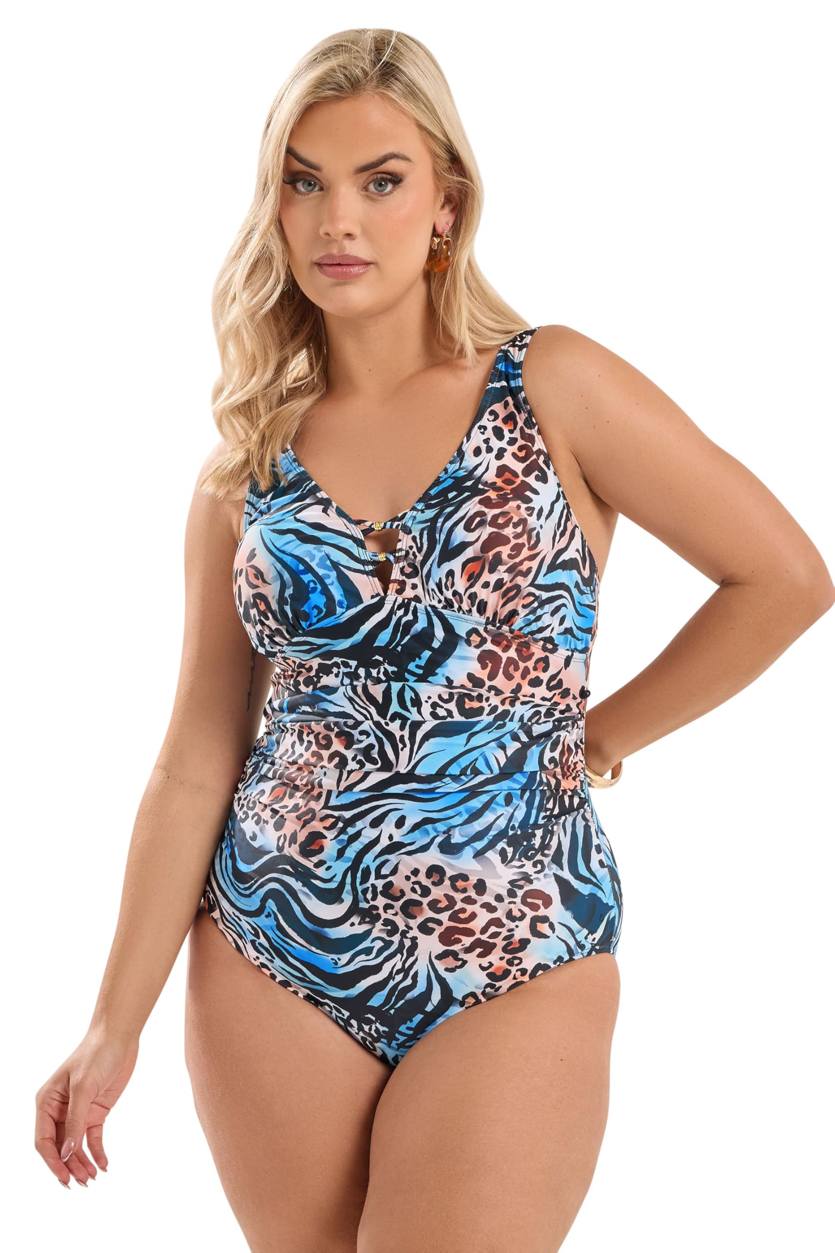 Yours Women's Blue & Orange Animal Plunge Swimsuit Size 22