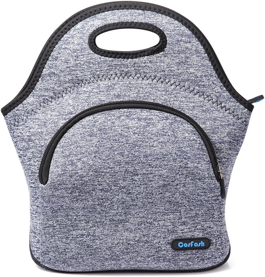 Neoprene Lunch Bag Insulated Lunch Tote Bags Boxes for Adults Men Women Nurses by Cosfash (Blue-grey-lunch bag with pocket)