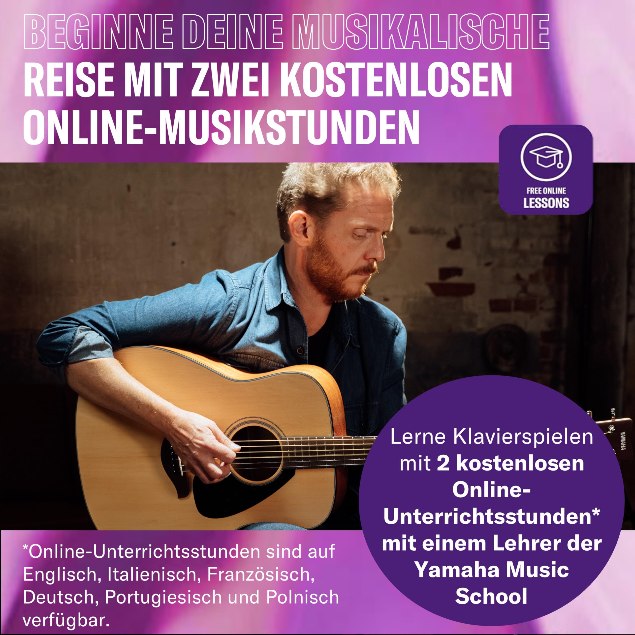 Yamaha FG800M matt natur - Akustische Westerngitarre mit authentischem Klang für Anfänger - 4-4 Gitarre aus Holz – Mit Voucher für 2 persönliche Online Lessons an der Yamaha Music School