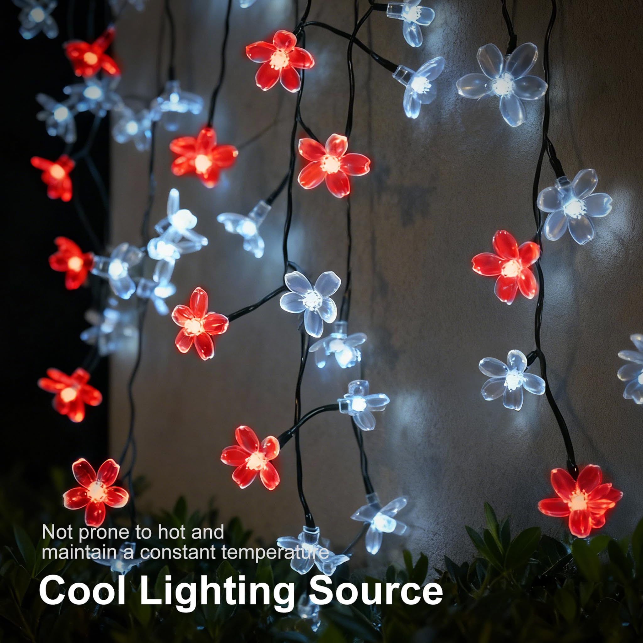2 Stück insgesamt 120 LED Solar-Lichterkette für den Außenbereich, wasserdicht, Blumen-Lichterkette für Garten, Zaun, Terrasse, Hof, Weihnachtsbaum, Rasen, Hochzeit, Party, Dekoration, Rot und