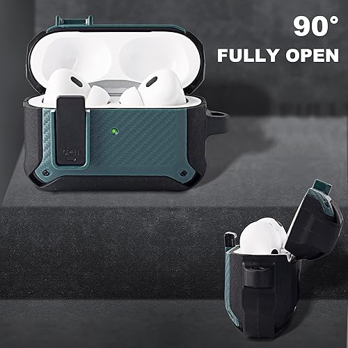 Miniatura 6 de Funda compatible con AirPods Pro 2 con bloqueo seguro, funda militar con llavero, funda protectora rígida a prueba de golpes compatible con AirPod