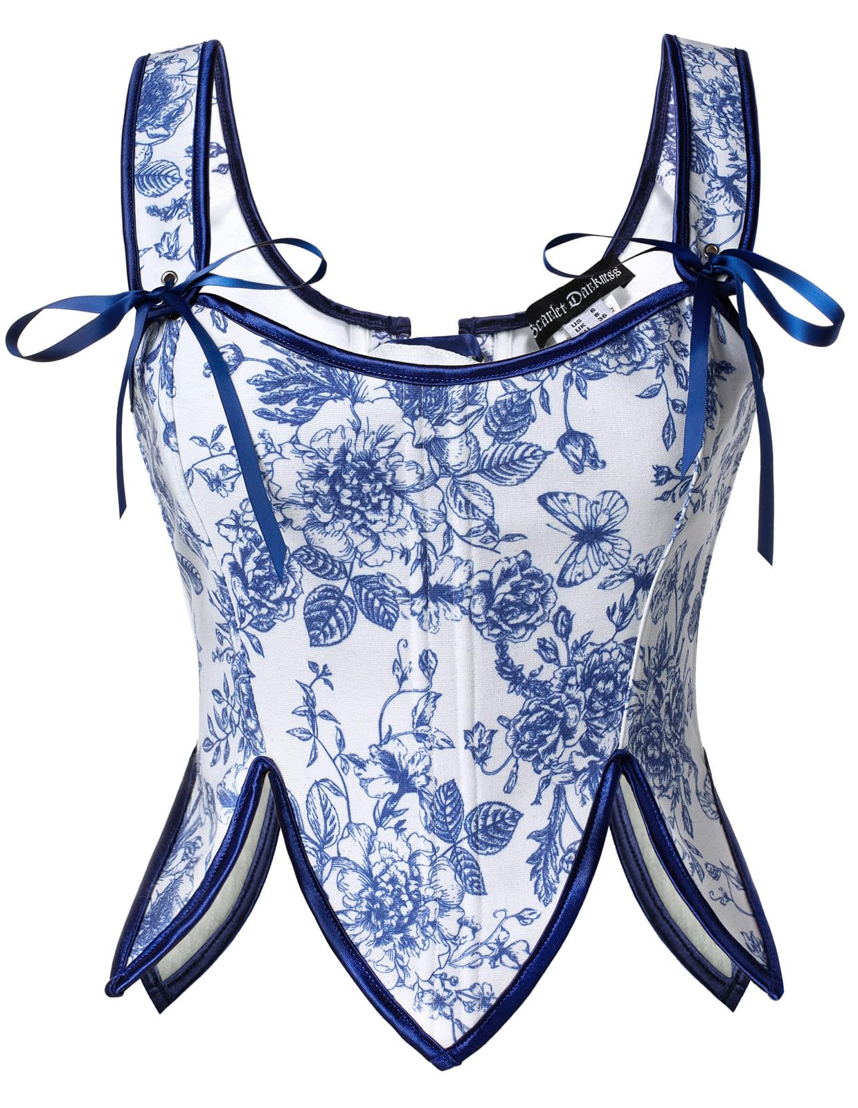 Scarlet Darkness Corset Tops for Women Renaissance Costume Floral Lace Up Boned Bustier with Zip Blue and White Size 6