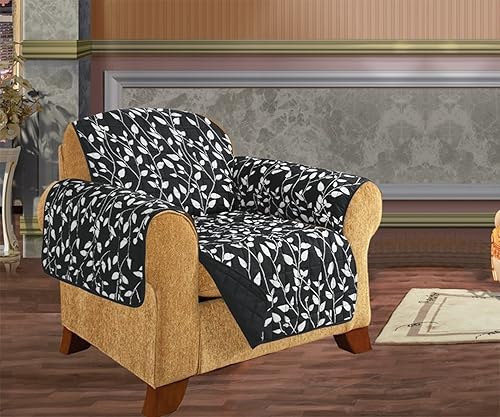 Miniatura 10 de Elegant Comfort Acolchado Pet Dog Niños Niños Muebles Protector Slip Cover Diseño Hoja Negro Love Seat