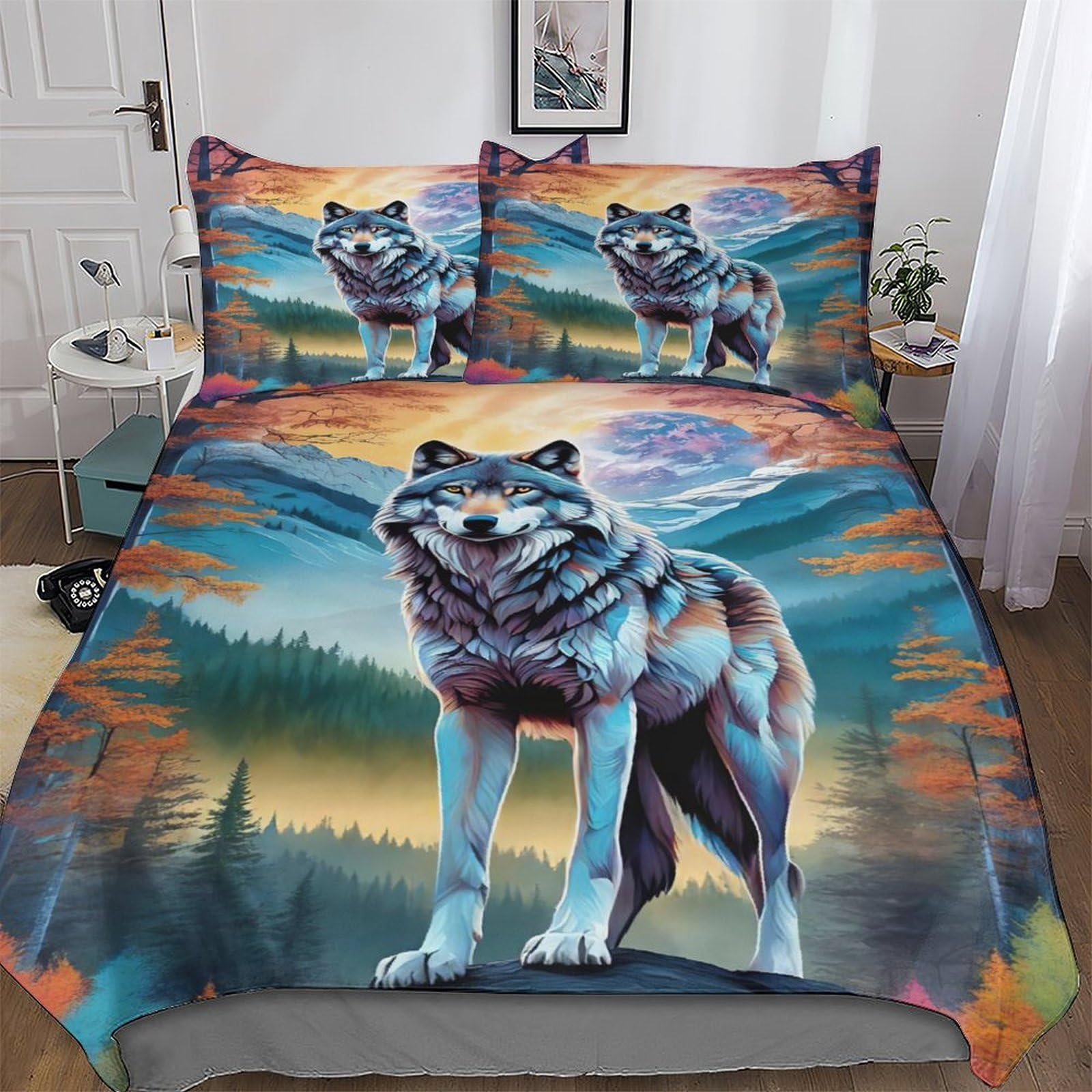 Housse de couette loup hypoallergénique parure de lit 3 pièces douce pour peau sensible