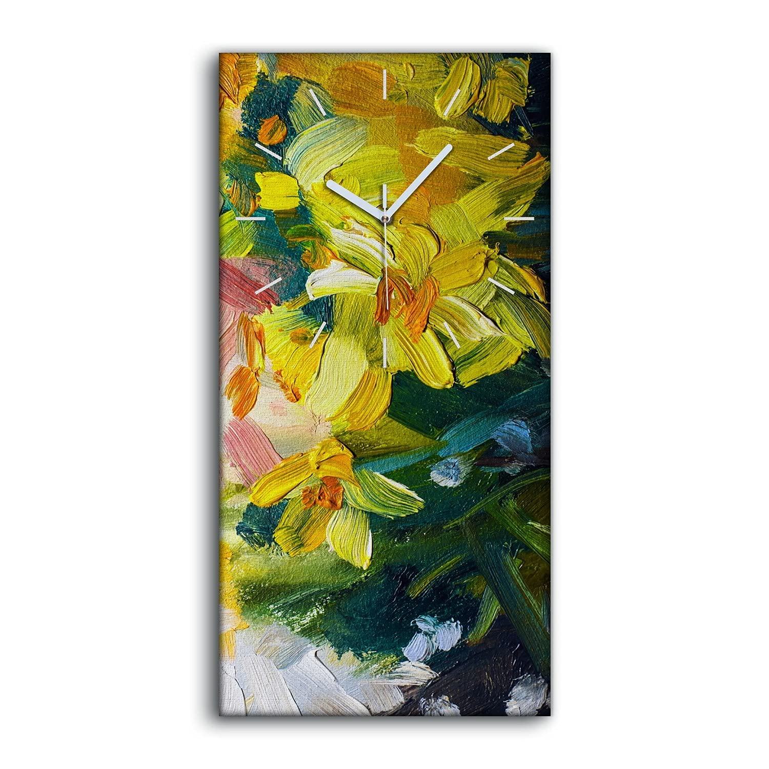 Horloge sur toile décoration salon chambre tableau mural fleurs abstraites moderne 30x60