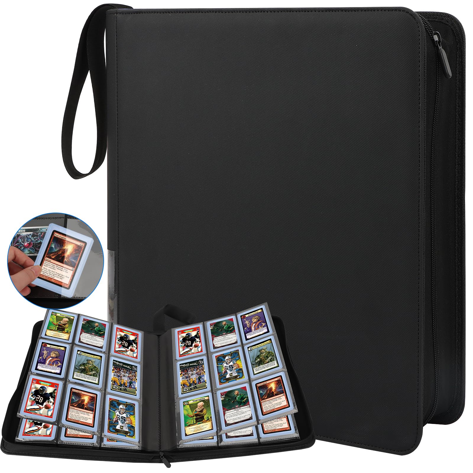 AOBOPLE Album de Cartes à Collectionner pour Top loader, 9 Pochettes 288 Cartes Classeur Carte 16 Pages Album de Cartes avec Fermeture Zippée, Porte Cartes pour top loaders Cartes 8,5 x 11 cm
