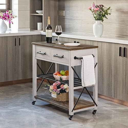 FirsTime & Co. Carrito de cocina blanco Aurora Farmhouse hecho en Estados Unidos, blanco envejecido, 31.5 x 16 x 31.5 pulgadas,