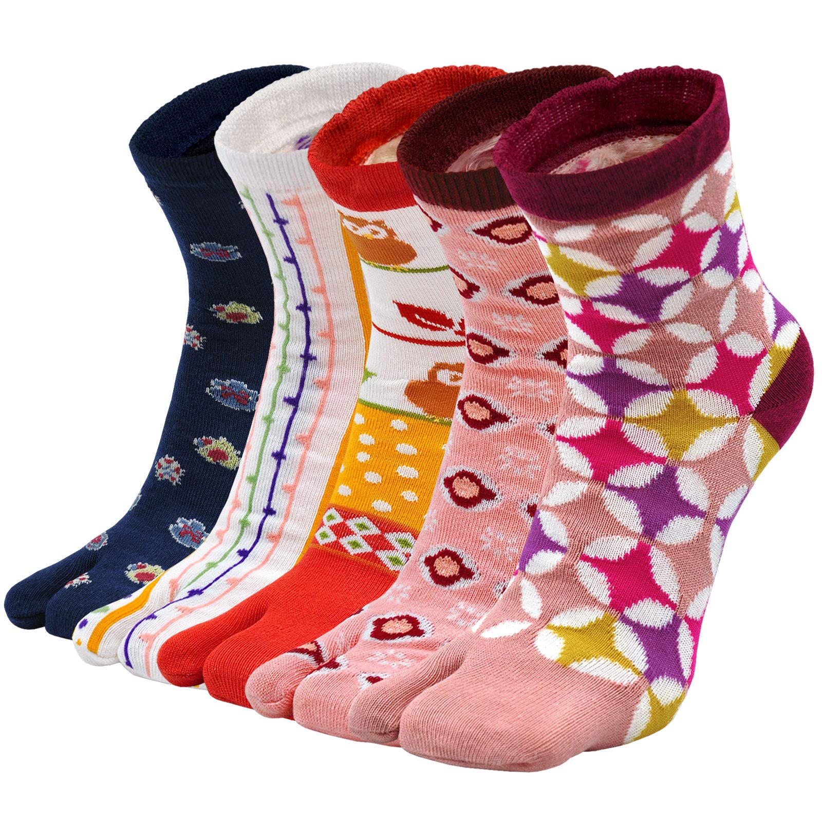 ArtfasionWomen Flip Flop Socks - Tabi Ankle Sock Colorful Two Toe Finger Running Socks for Womens GirlsOEKO-TEX STANDARD 100