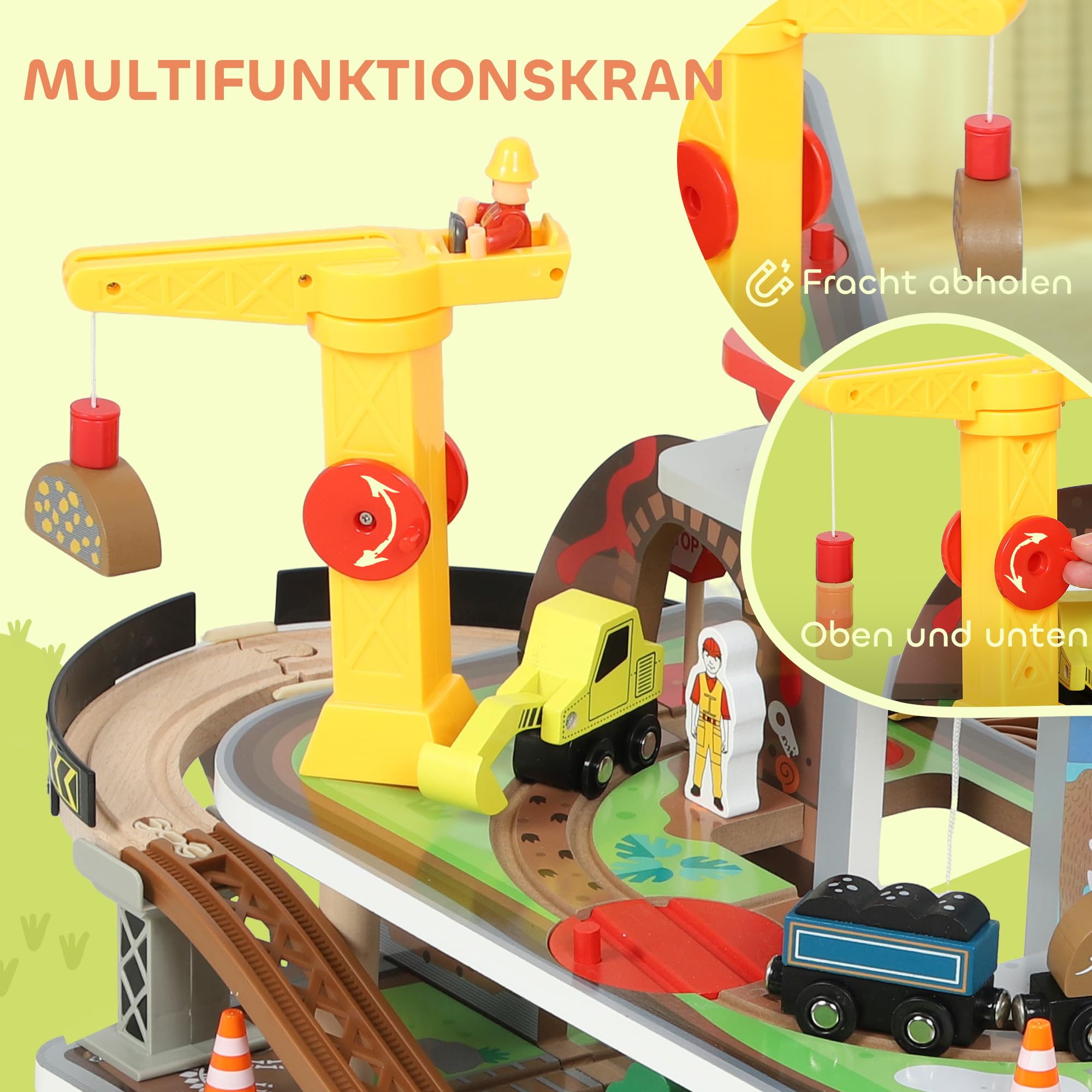 AIYAPLAY Holzeisenbahn Set 3 Ebene 79 Stück für Kleinkinder ab 3 Jahren