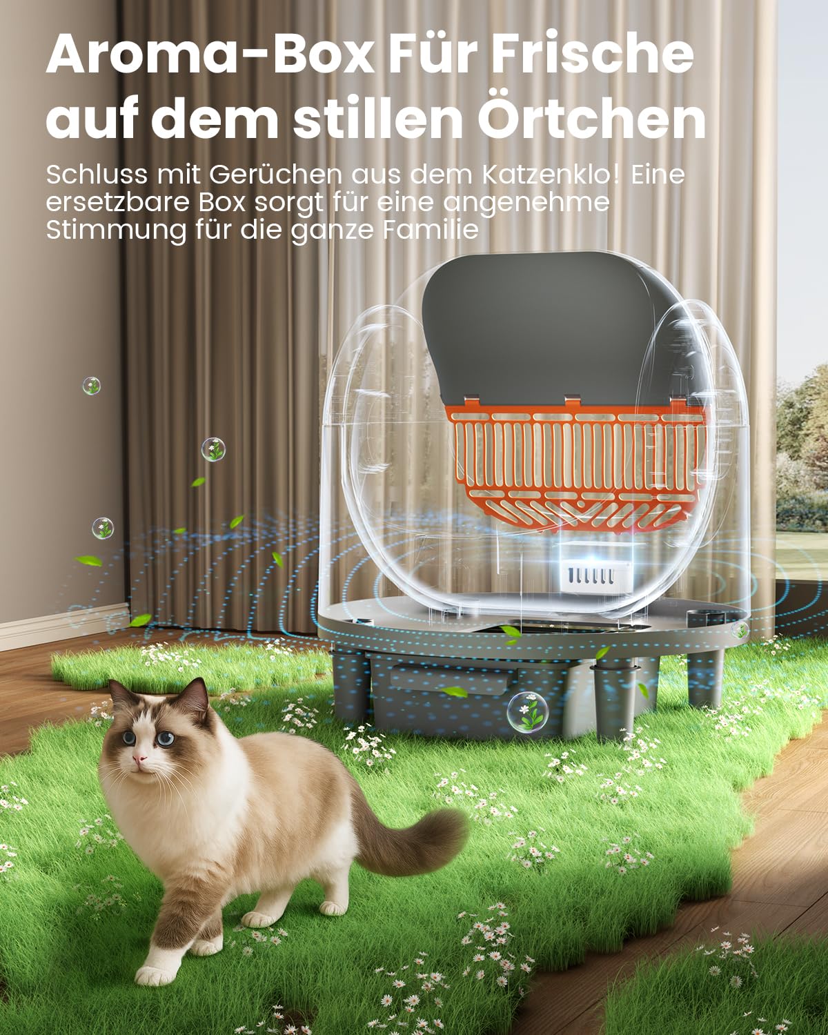 Offenes, Katzenklo Selbstreinigend für große Katzen (10 kg), XL Automatische Katzentoilette, 2 Rollen Müllbeutel, Geruchskontrolle, 10 Sicherheitssensoren, leise Roboter-Toilette für Katzenklo
