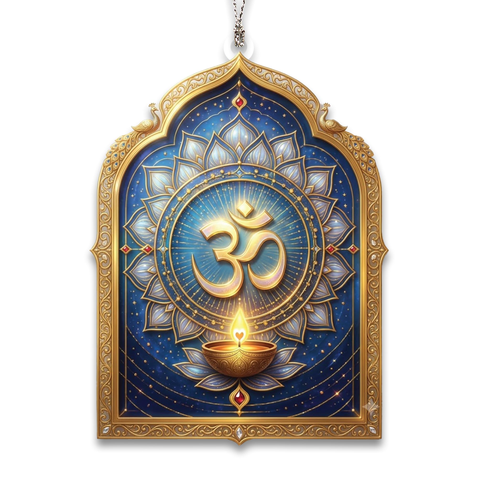 Om Ornament, Indian Inspired Lotus Mandala with Diya, Spiritual Diwali Decorations and Indian Decorations for Home, Yoga Christmas Ornament, Gift for Yoga and Meditation Lovers