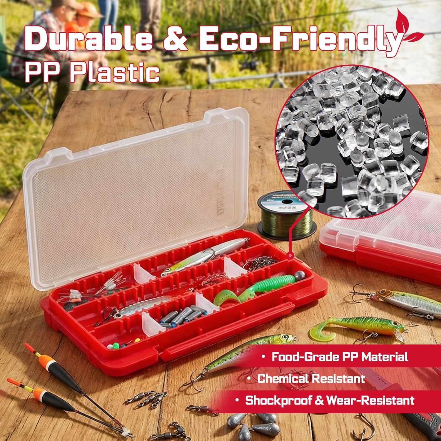 Portable Fishing Tackle Box Organizer, 2Pieces Red Plastic Storage Case with Customizable Dividers for Fishing Lures Hooks Baits, Small Parts & DIY Tools, Transparent Lid Tackle Tray - Image 6