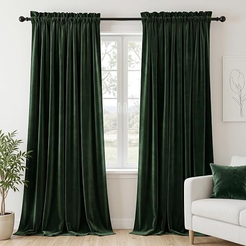 Dchola Cortinas de terciopelo verde oscuro para ventana de dormitorio, cortinas 