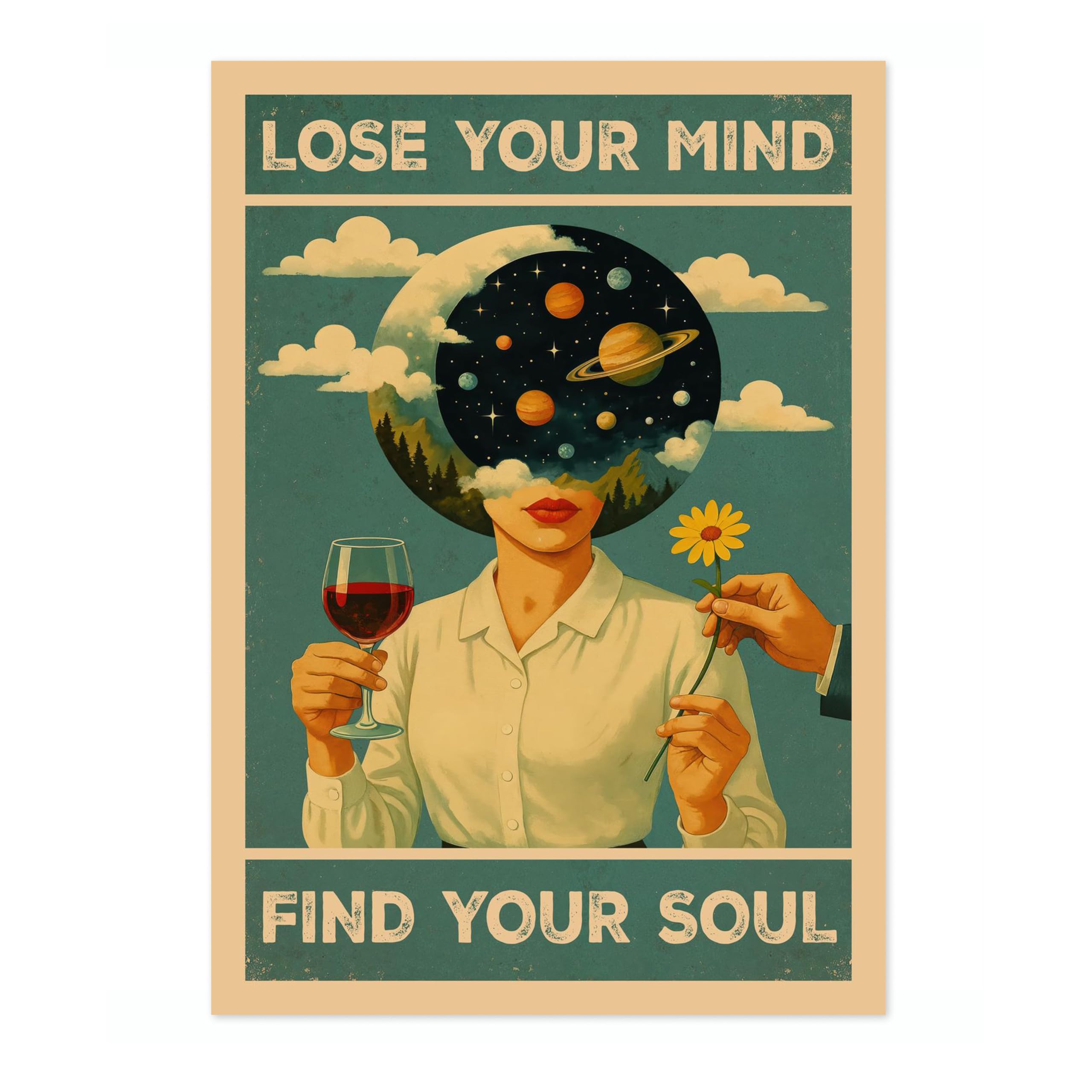 Lose Your Mind, Find Your Soul Ii Poster, Retro Animal Bathroom Print, Comedy Toilet Wall Art, A2 (Print Only) - 59.4x42cm