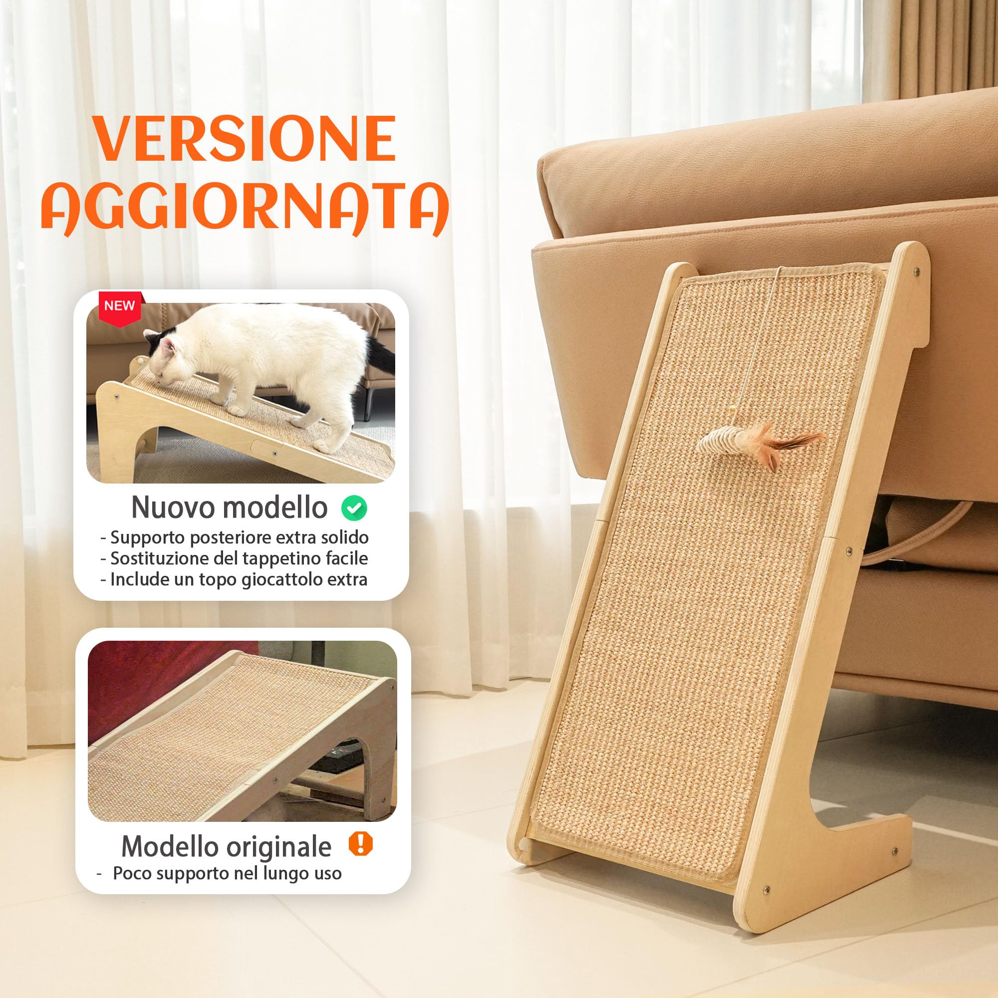 PETKARAY Tiragraffi per Gatti, Tappetino per Gatti a Forma di L, Protezione per Mobili da Parete con erba Gatta (Taglia Grande)