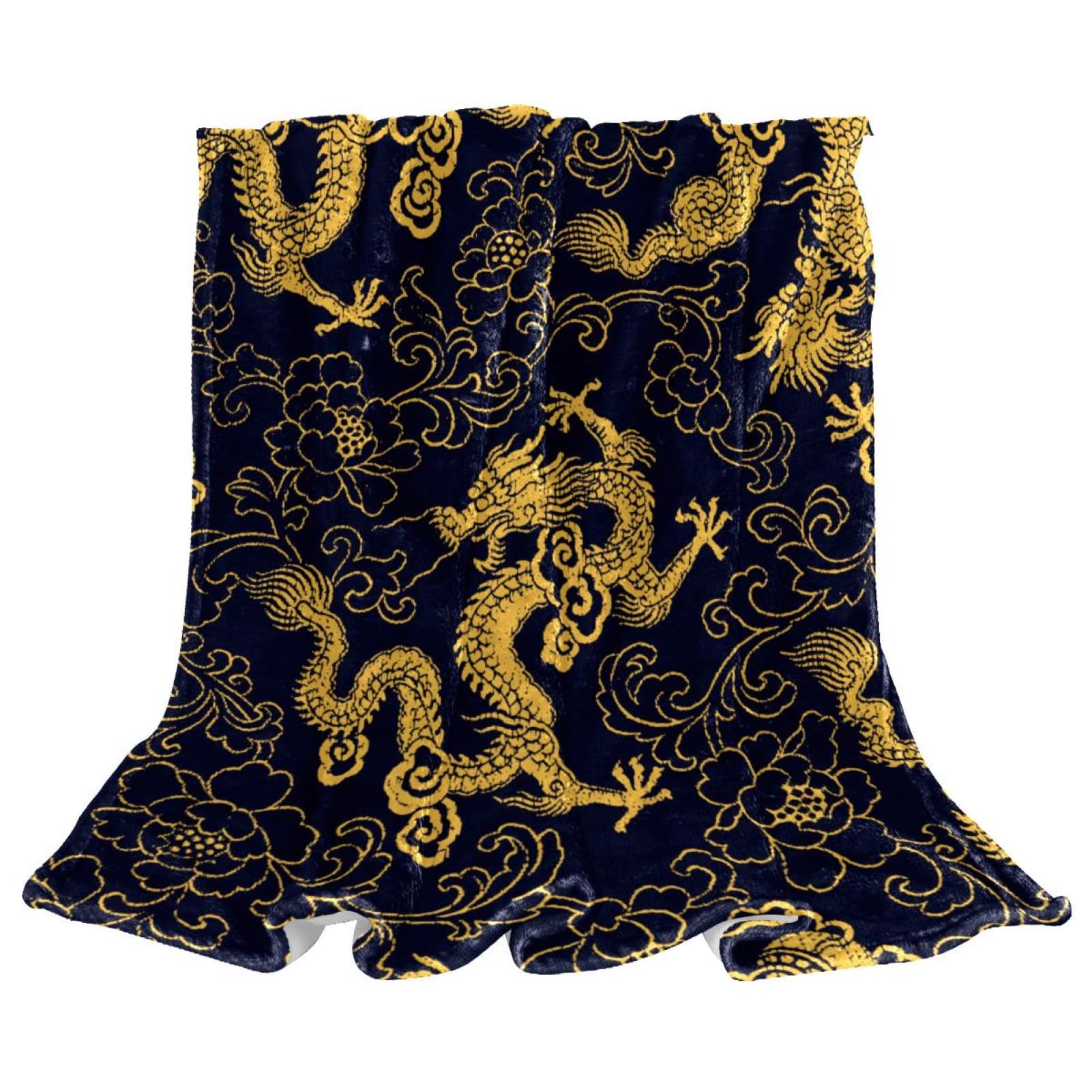 Couverture polaire dragon d'or idéale pour salon et bureau