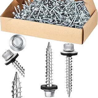 Tandefio Metal Roofing Screws (1000) #10 x 1-1/2" Zinc Hex Head with Rubber Washer Sheet Roof Screws Self Tapping Metal to Wood Siding Screw