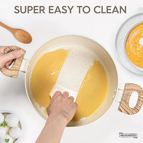 Miniatura 5 de MICHELANGELO Olla de sopa de 6 cuartos de galón con tapa, ollas antiadherentes con revestimiento de granito, ollas de cocina no tóxicas para todas