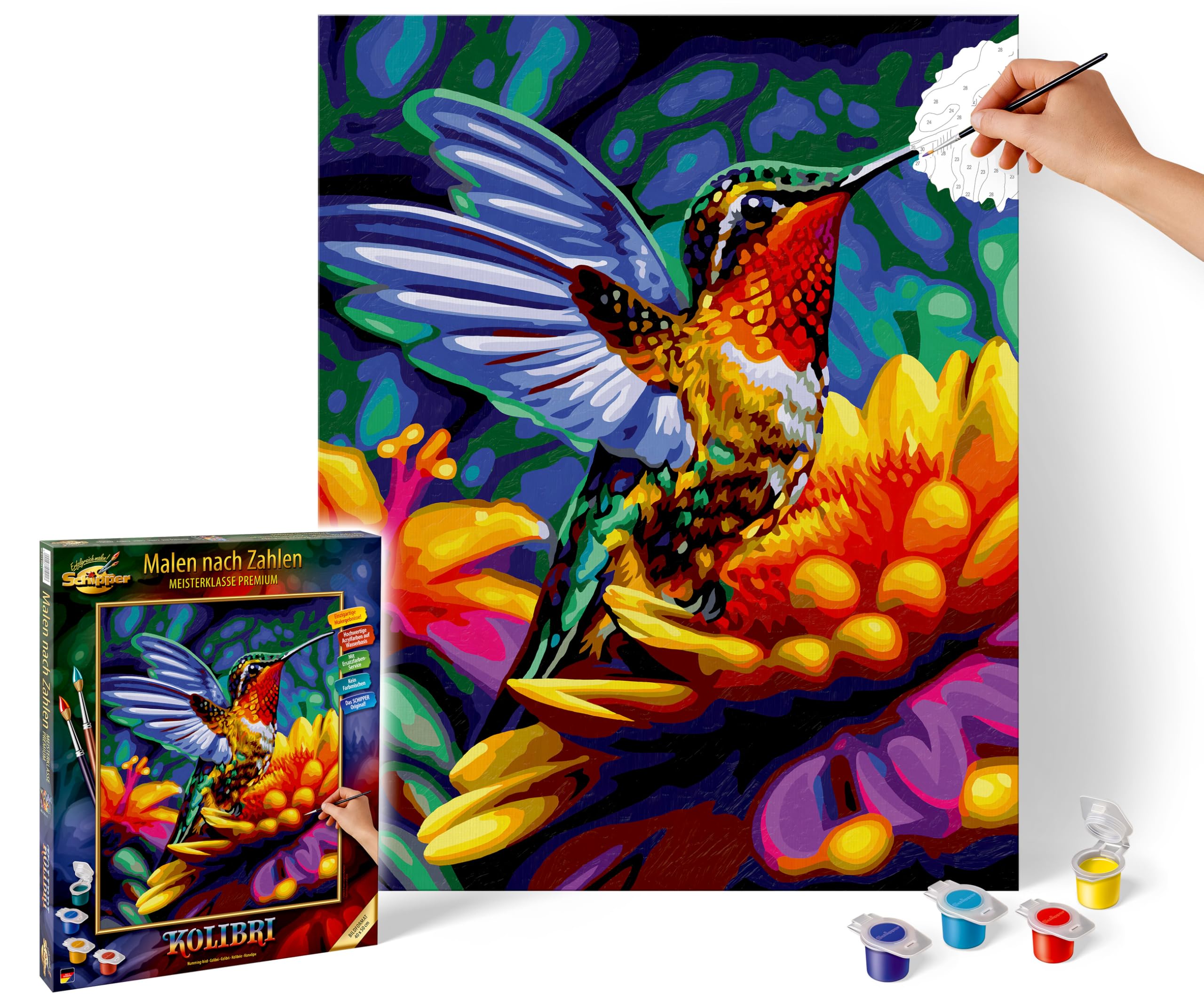 Schipper 609130921 Paint by Numbers - Hummingbird - Painting Pictures for Adults, Includes Brush and Acrylic Paints, 40 x 50 cm