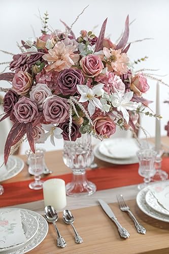 Miniatura 6 de YYHUAWU Juego de flores artificiales, color degradado, hojas de flores con tallos para ramos de boda, centros de mesa, baby shower, fiesta,