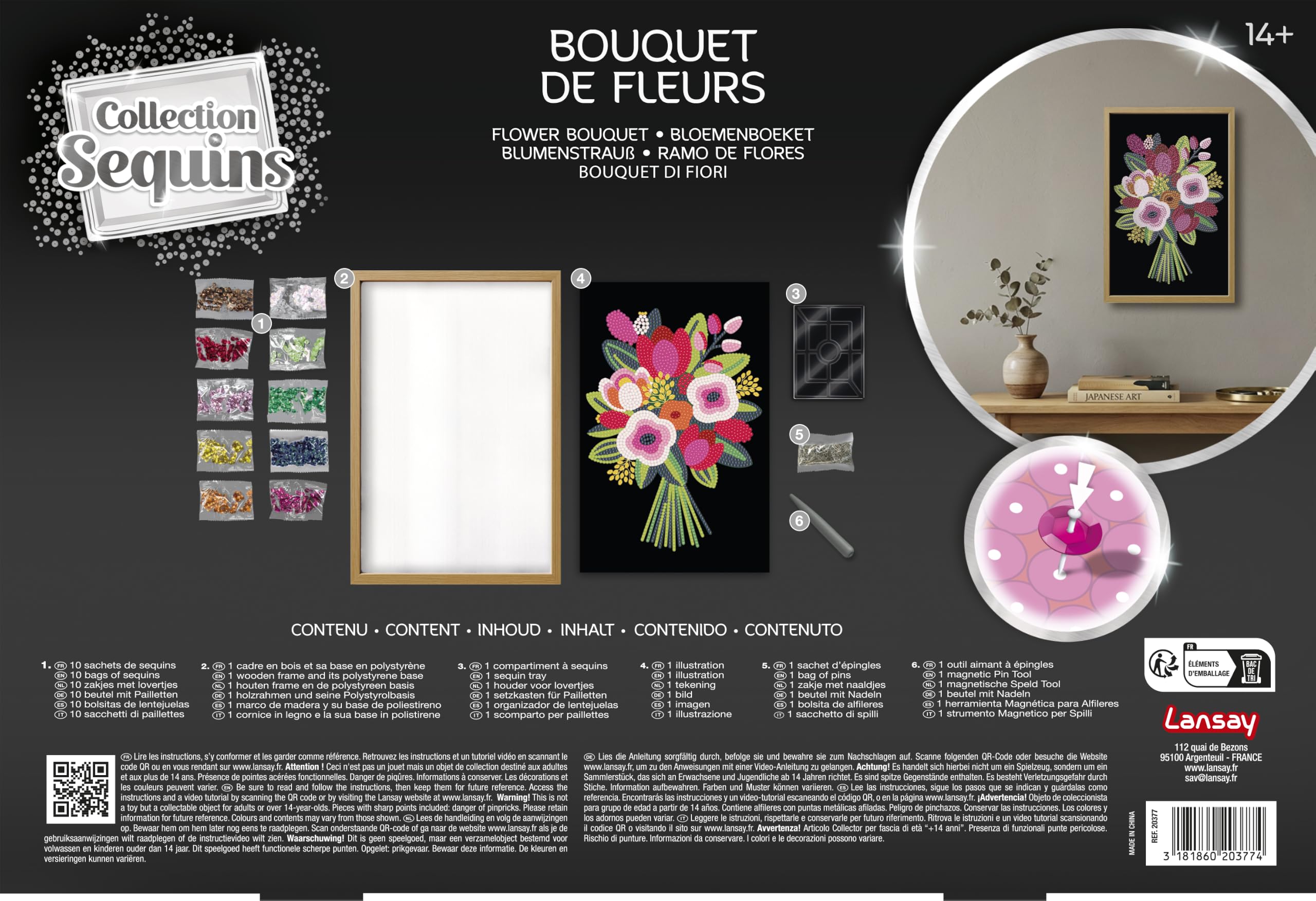 Lansay - Collection Sequins Bouquet de Fleurs - Cadre en Bois - Dès 14 Ans